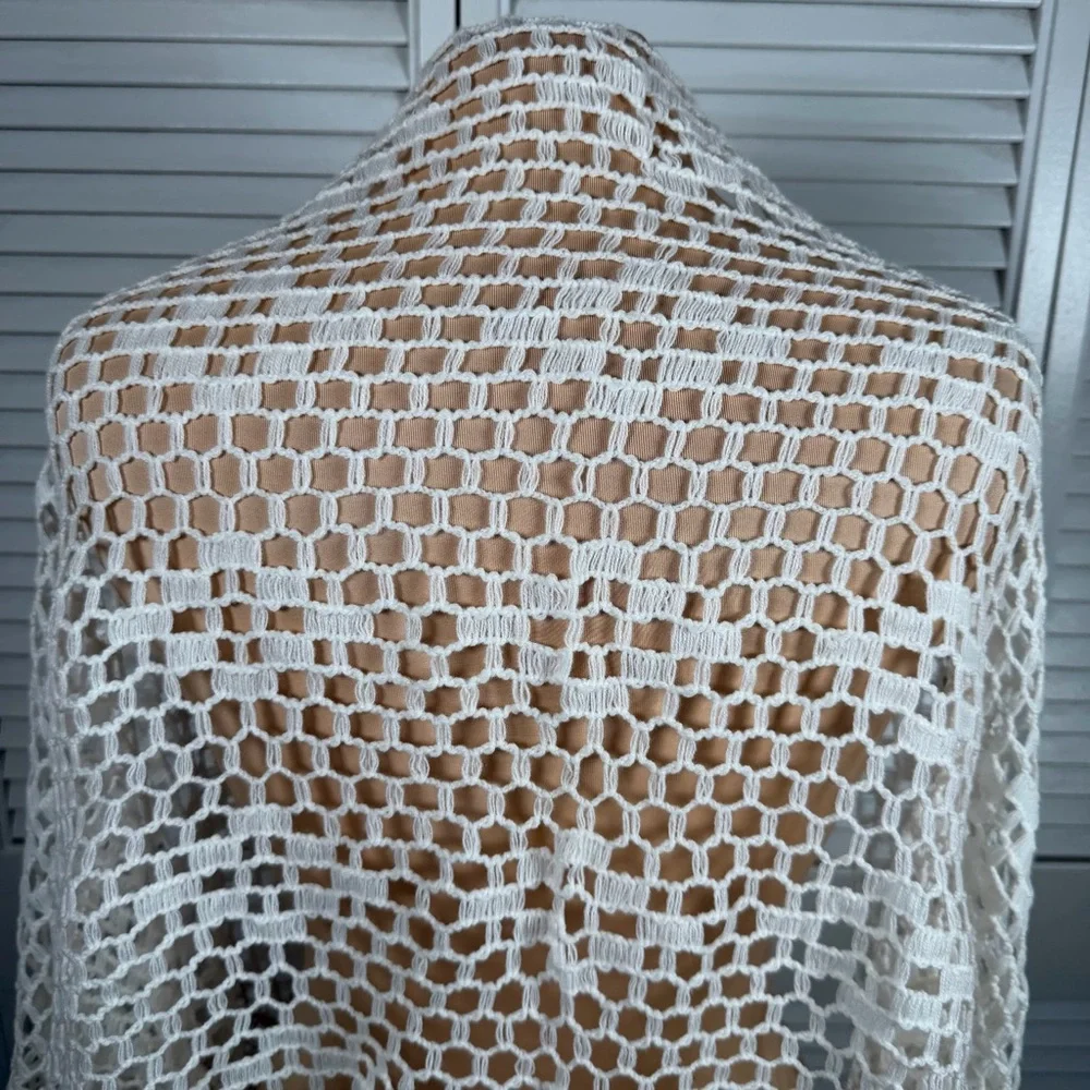 Elwin Vintage White Crochet Poncho Shawl Open Weave Boho Made in Japan